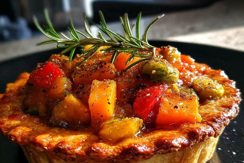 Chef Mitchell stirring the creamy vegetable filling for Autumn Vegetable Pot Pie Delight on the stove.