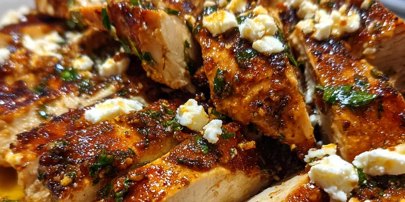 Herb Crusted Baked Chicken with Lemon Feta Sauce