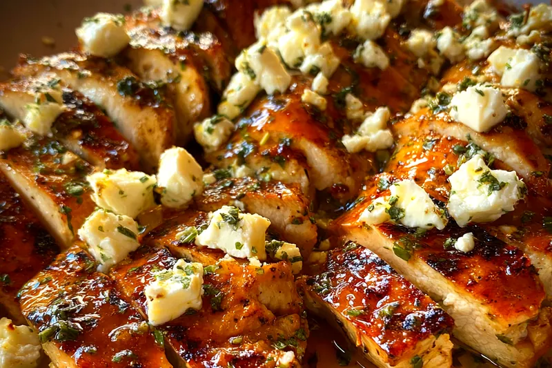 Fresh ingredients for Herb Crusted Baked Chicken with Lemon Feta Sauce
