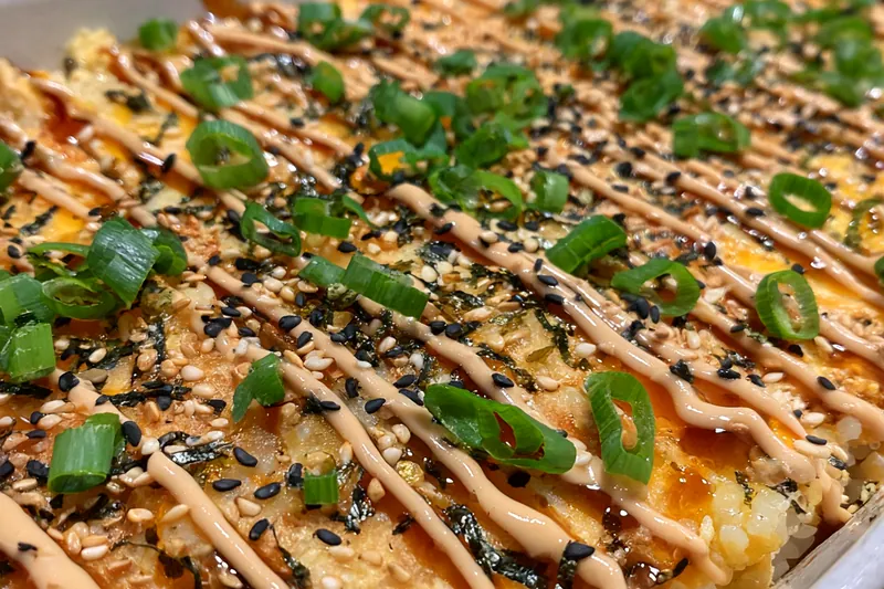 Fresh ingredients for Baked Salmon Sushi Casserole