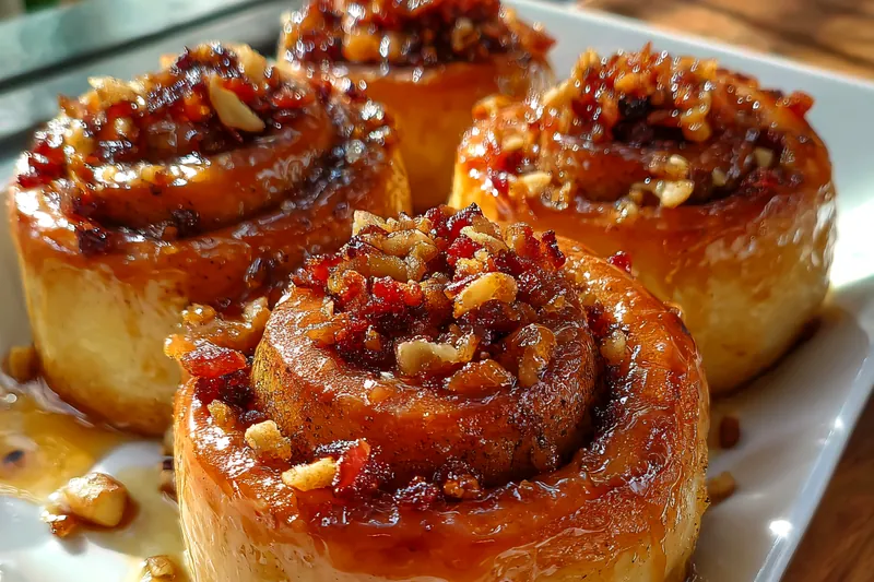 Cooking process for Bourbon Maple Bacon Rolls