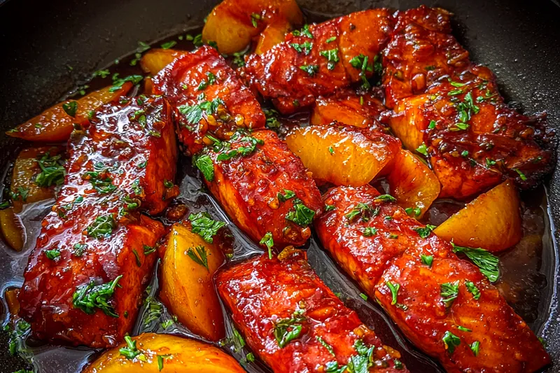 Fresh ingredients for Bourbon Peach Glazed Salmon