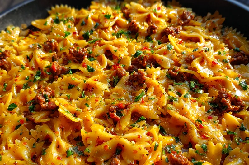 Cooking process for Cajun Bowtie Pasta Delight