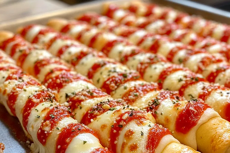 A chef skillfully shaping and baking Festive Candy Cane Breadsticks in the kitchen.