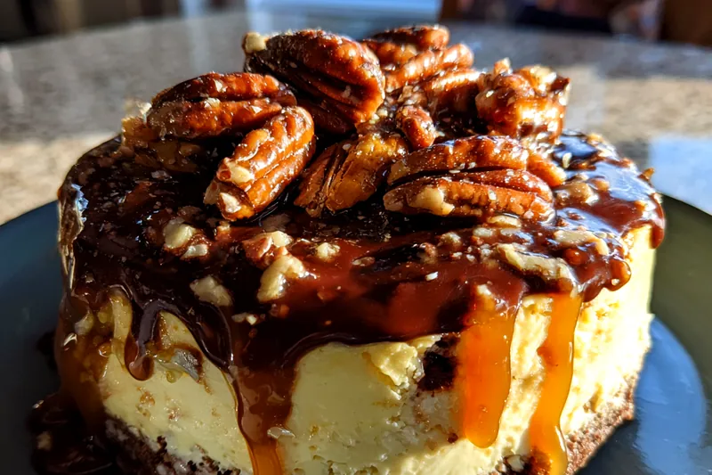 Cooking process for Caramel Pecan Cheesecake