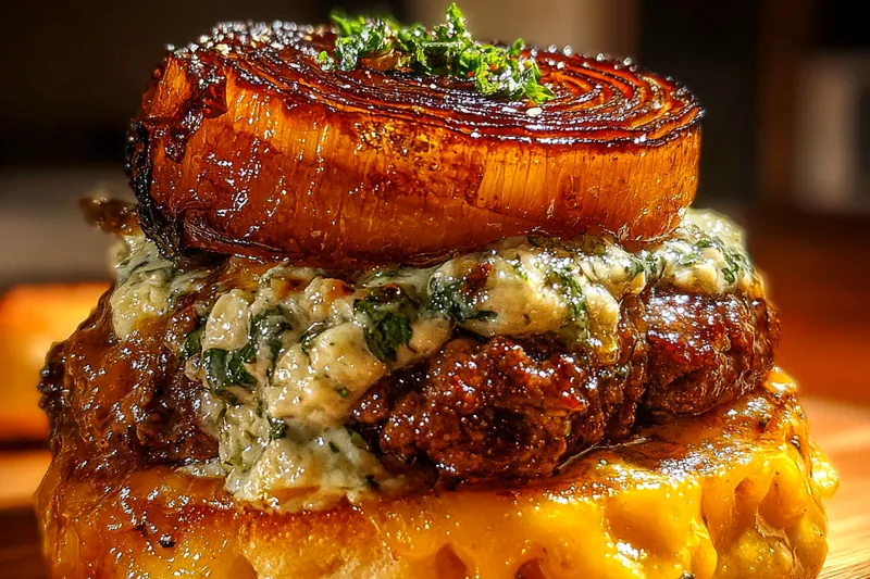 Cooking process for Caramelized Onion Burger Delight