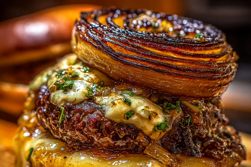 Fresh ingredients for Caramelized Onion Burger Delight