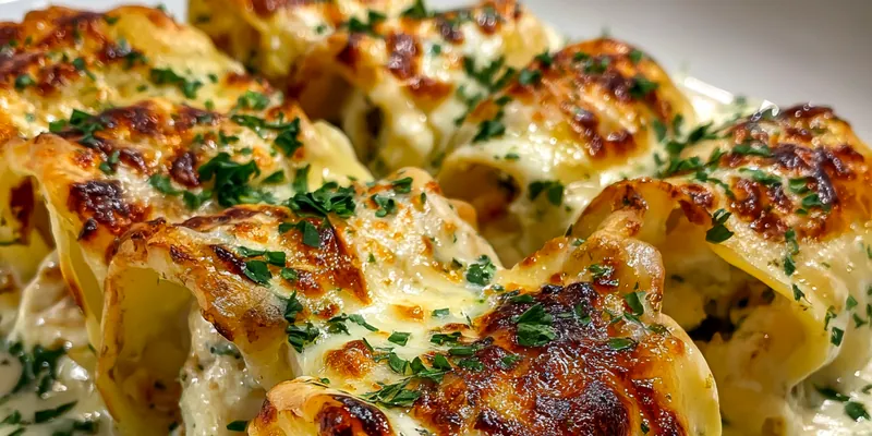 Delicious Cheesy Alfredo Lasagna Rolls served on a plate