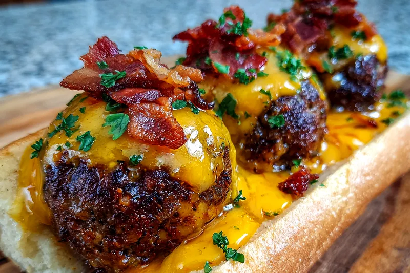 Fresh ingredients for Cheesy Bacon Meatball Sub