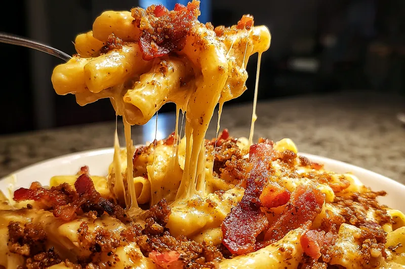 Cooking process for Cheesy Bacon Pasta Delight