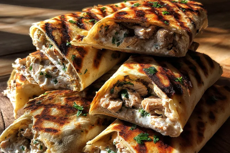 Cooking process for Cheesy Garlic Chicken Wraps