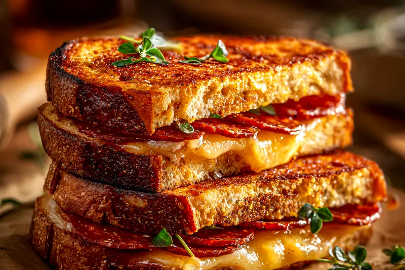 Cooking process for Cheesy Pepperoni Grilled