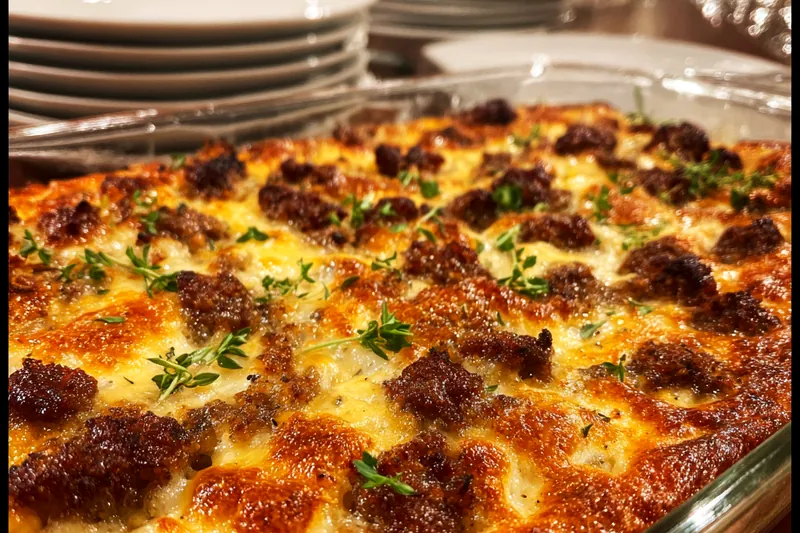 Cooking process for Cheesy Sausage Breakfast Bake