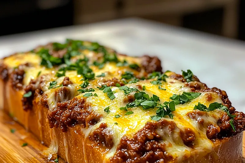 Cooking process of Savory Cheesy Sloppy Joe Delight in a skillet on the stove.