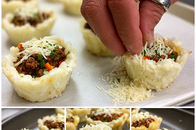 Cooking process for Cheesy Stuffed Mashed Potato Nests