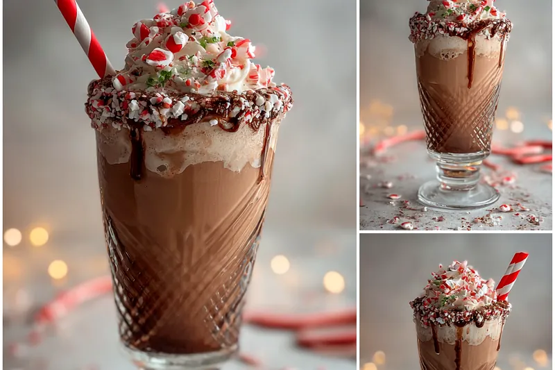 An image showcasing the mixing process of the Choco-Mint Holiday Cocktail in a shaker with ice.