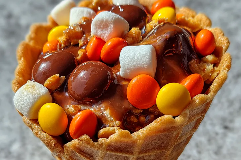 Fresh ingredients for Chocolate Candy Waffle Cones