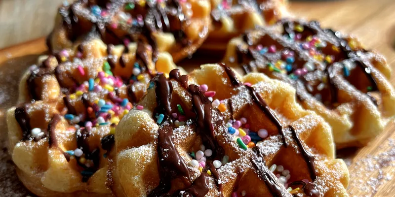 Delicious Chocolate Drizzled Waffle Treats served on a plate