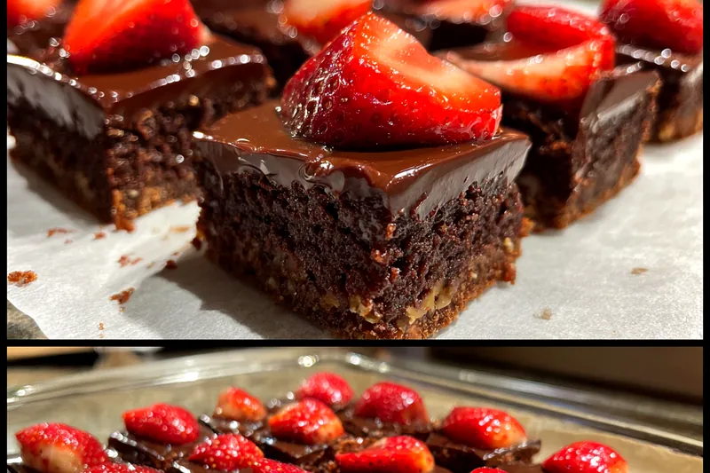 Fresh ingredients for Chocolate Strawberry Brownie Bars