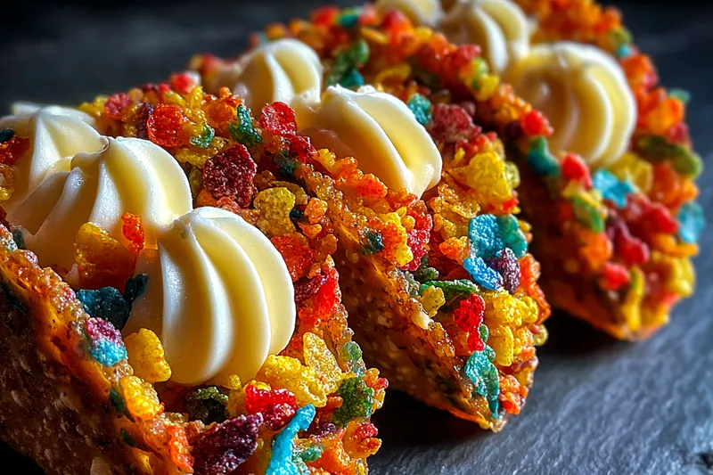 Fresh ingredients for Colorful Cereal Cheesecake Tacos