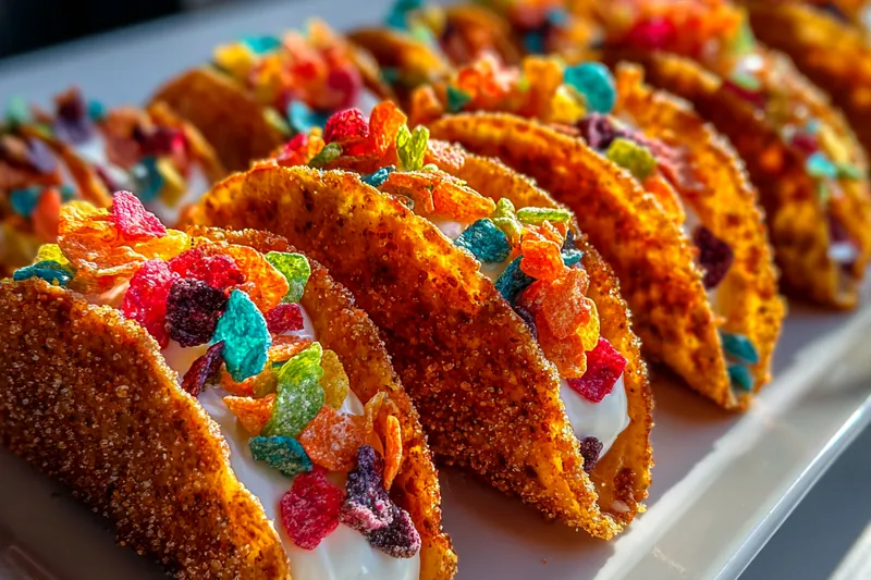 Cooking process for Colorful Cereal Dessert Tacos