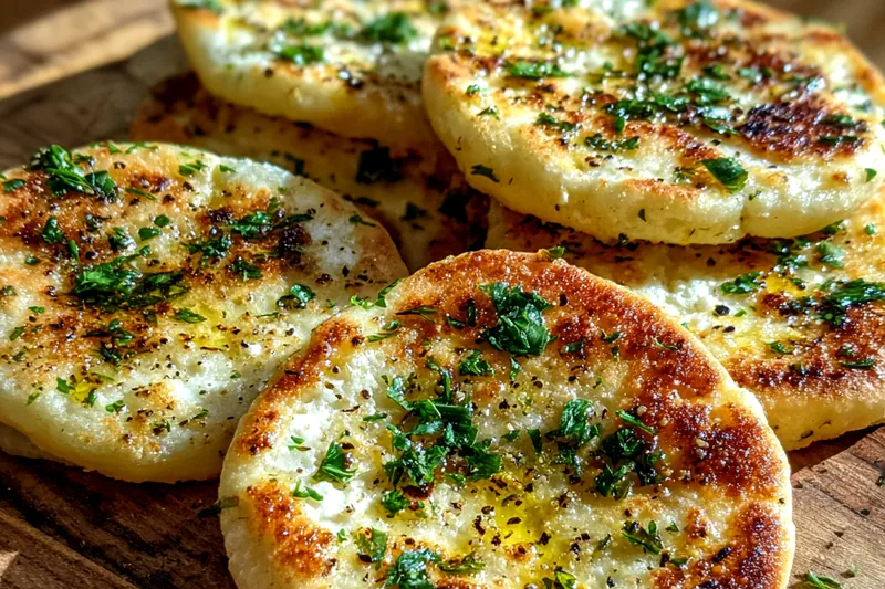 A chef flipping Savory Cottage Cheese Flatbreads in a hot skillet, showcasing golden-brown perfection.