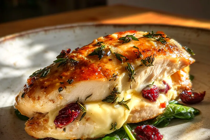 A colorful array of fresh ingredients for Cranberry and Spinach Chicken Delight, including chicken, spinach, and cranberries.