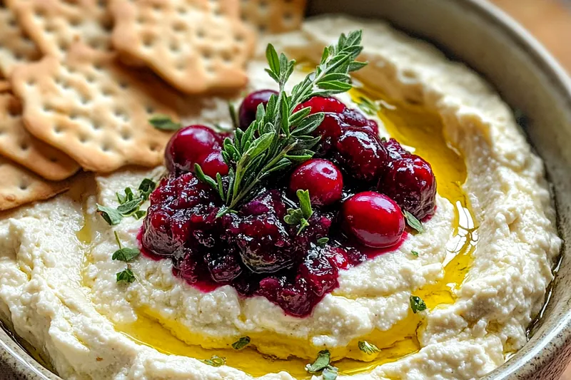 Process of blending ingredients for Cranberry Feta Whipped Dip in a mixing bowl with an electric mixer.