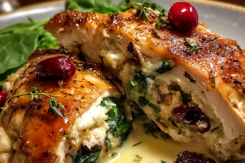 Cooking process for Cranberry Spinach Brie Stuffed Chicken