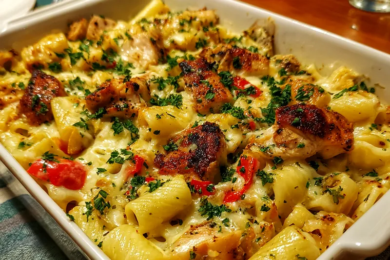 Fresh ingredients for Creamy Baked Chicken Pasta