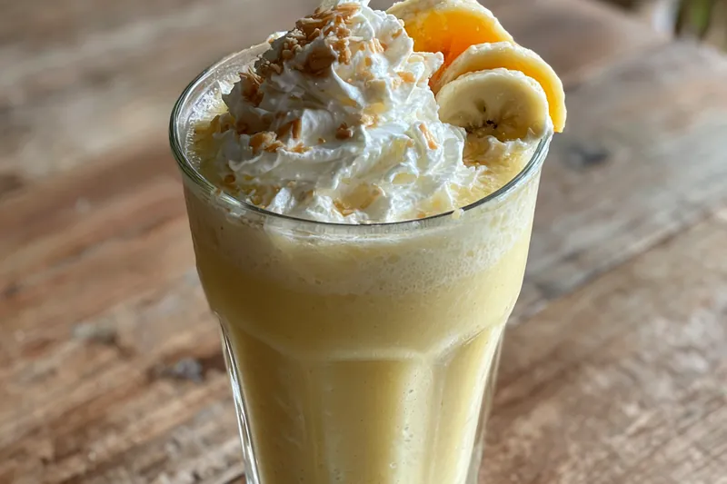 Step-by-step images of making Creamy Banana Peach Delight, showcasing the mixing and folding techniques.