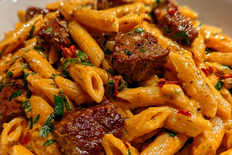 Cooking process for Creamy Cajun Steak Pasta