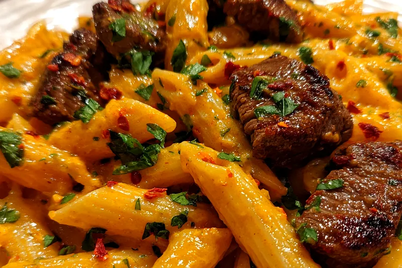 Fresh ingredients for Creamy Cajun Steak Pasta