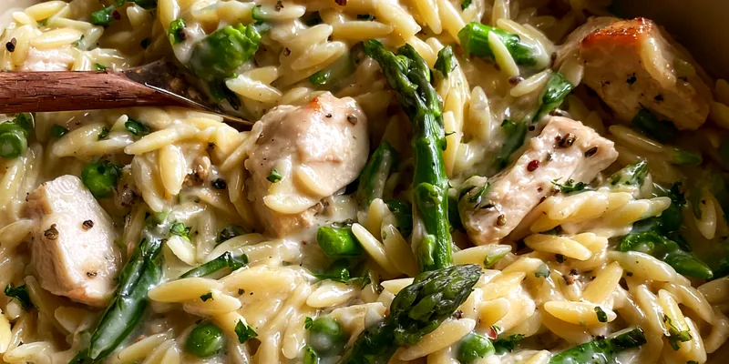 Creamy Chicken Orzo with Asparagus and Parmesan