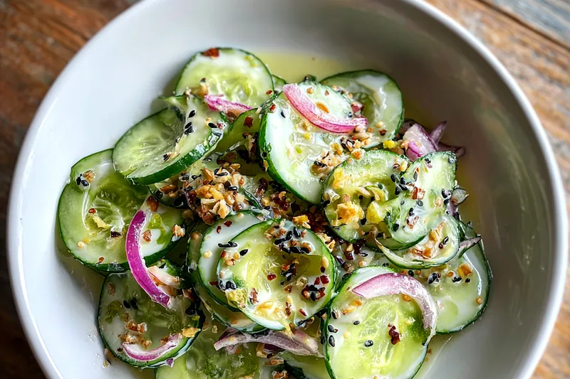 Fresh ingredients for Creamy Cucumber Onion Salad