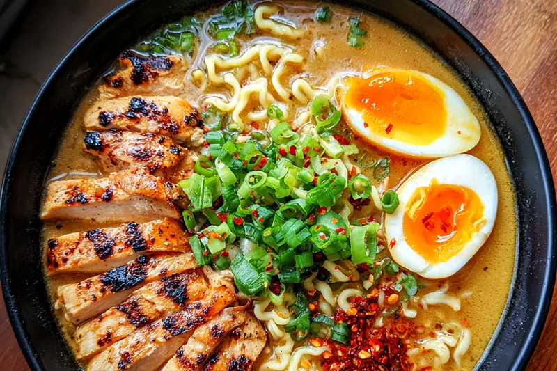 Cooking process for Creamy Garlic Chicken Ramen
