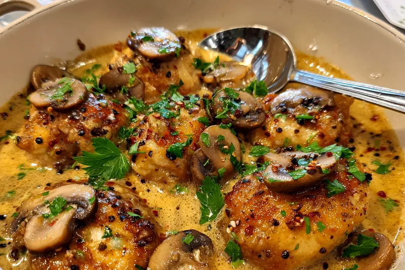 Fresh ingredients for Creamy Mushroom Chicken Delight