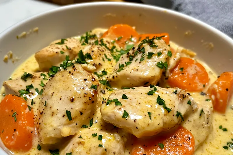 A vibrant display of fresh ingredients for Creamy Slow Cooker Chicken Casserole including chicken, vegetables, and spices.