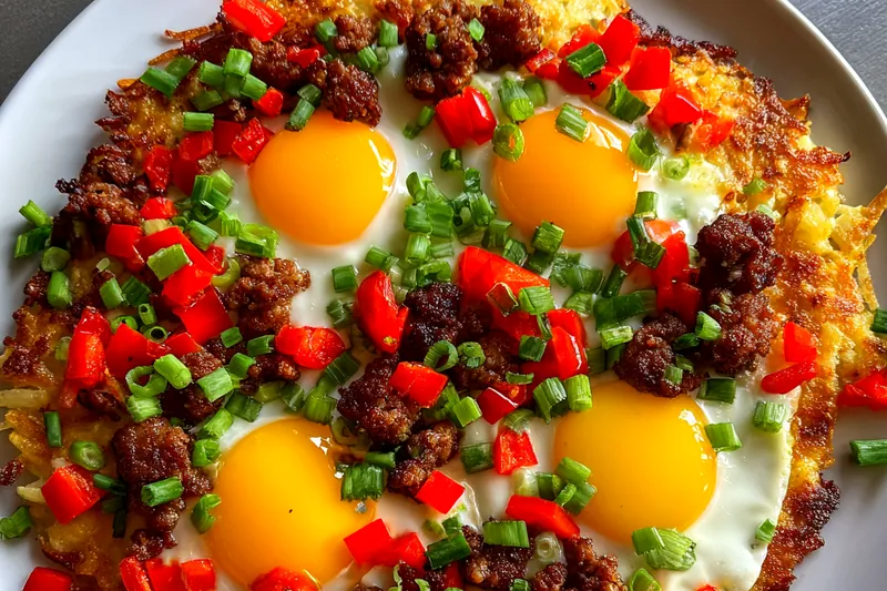 Cooking process for Crispy Breakfast Hash Brown Pizza