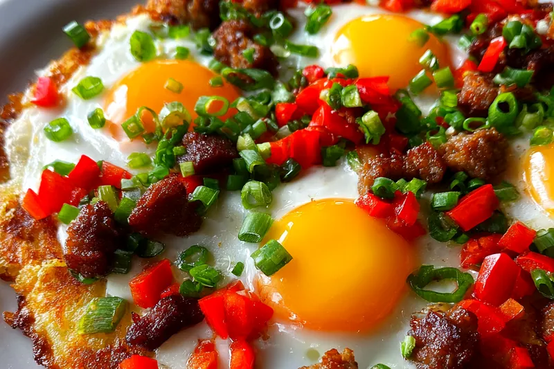 Fresh ingredients for Crispy Breakfast Hash Brown Pizza