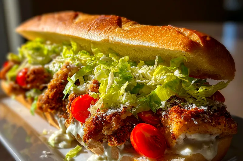 Fresh ingredients for Crispy Chicken Caesar Sandwich