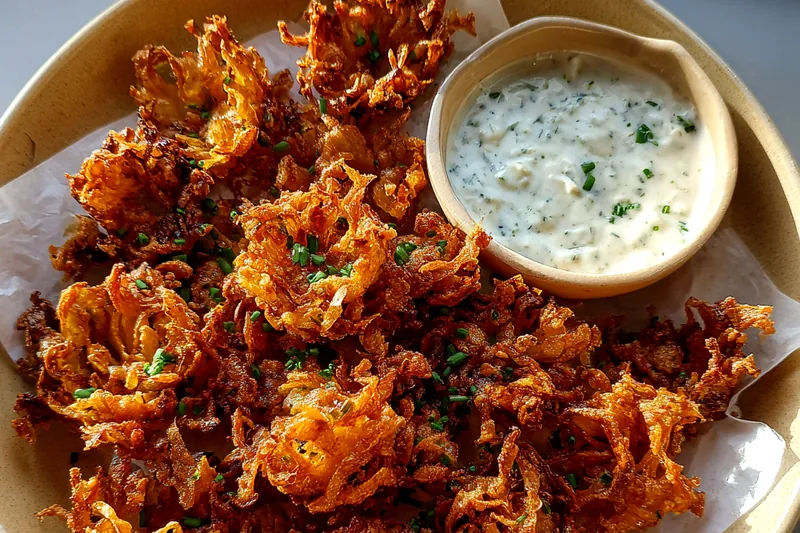 Cooking process for Crispy Onion Blossoms with Herb Dip