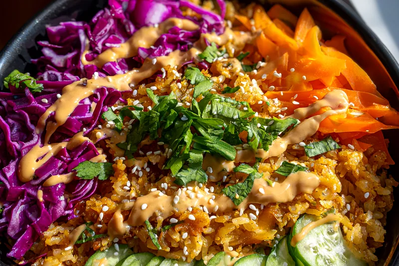 Fresh ingredients for Crispy Rice Vegetable Salad