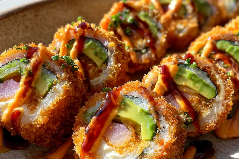 Cooking process for Crispy Salmon Avocado Rolls