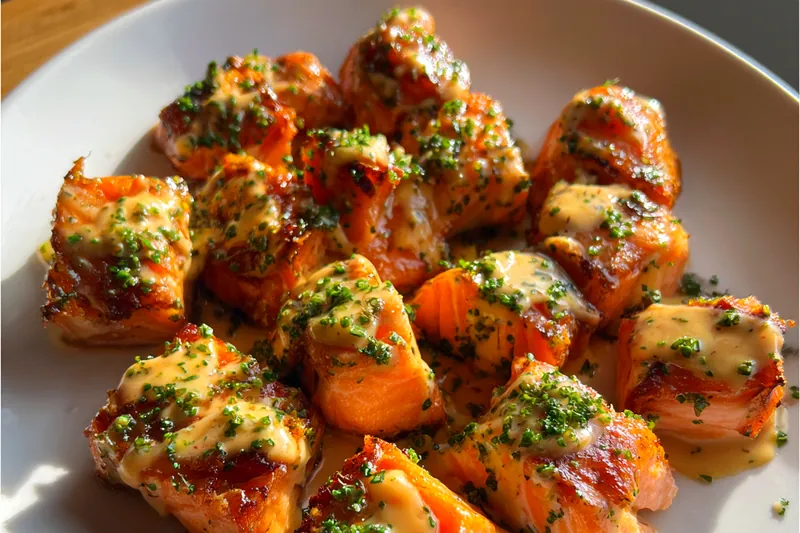 Cooking process for Crispy Salmon Bites with Sauce