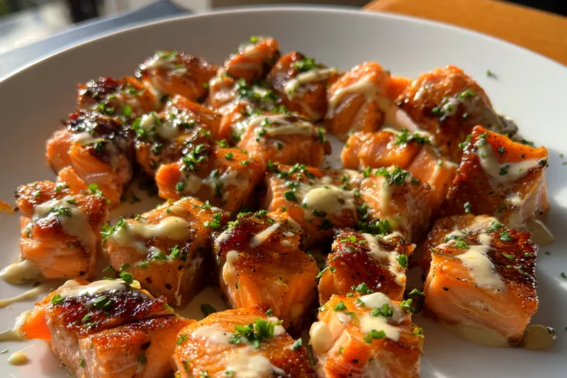 Fresh ingredients for Crispy Salmon Bites with Sauce