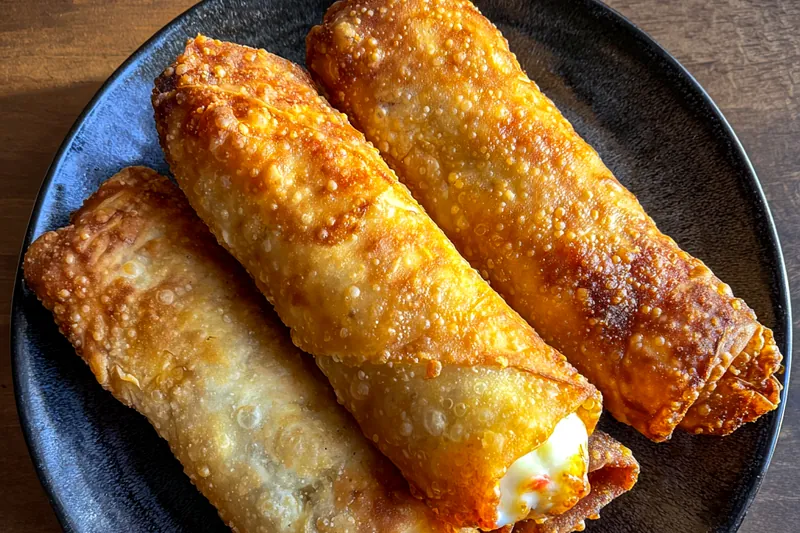 An assortment of fresh strawberries, cream cheese, and ingredients for Crispy Strawberry Cheesecake Rolls.
