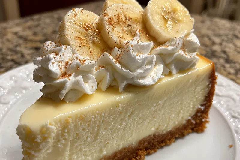 The process of mixing ingredients for Decadent Banana Cream Cheesecake in a mixing bowl.