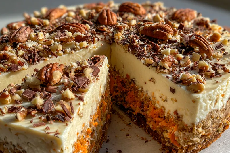 A vibrant display of fresh carrots, cream cheese, and spices for Decadent Carrot Cheesecake Delight.