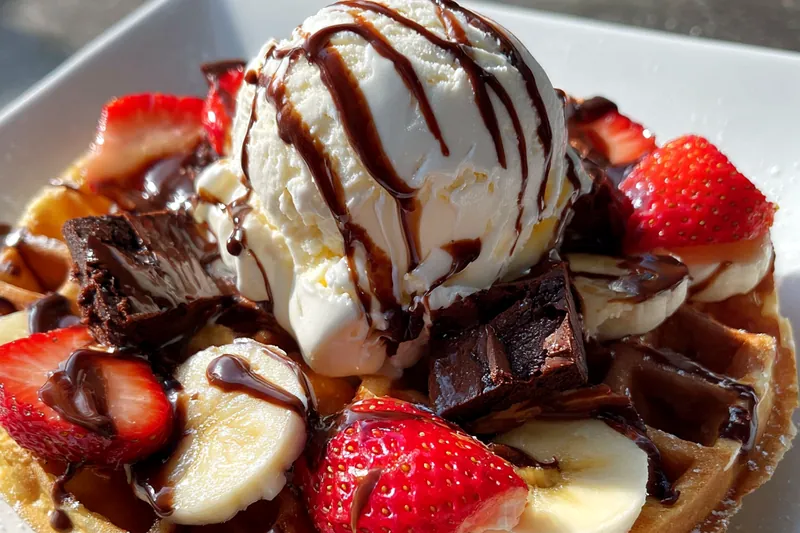 Fresh ingredients for Decadent Chocolate Fruit Waffle